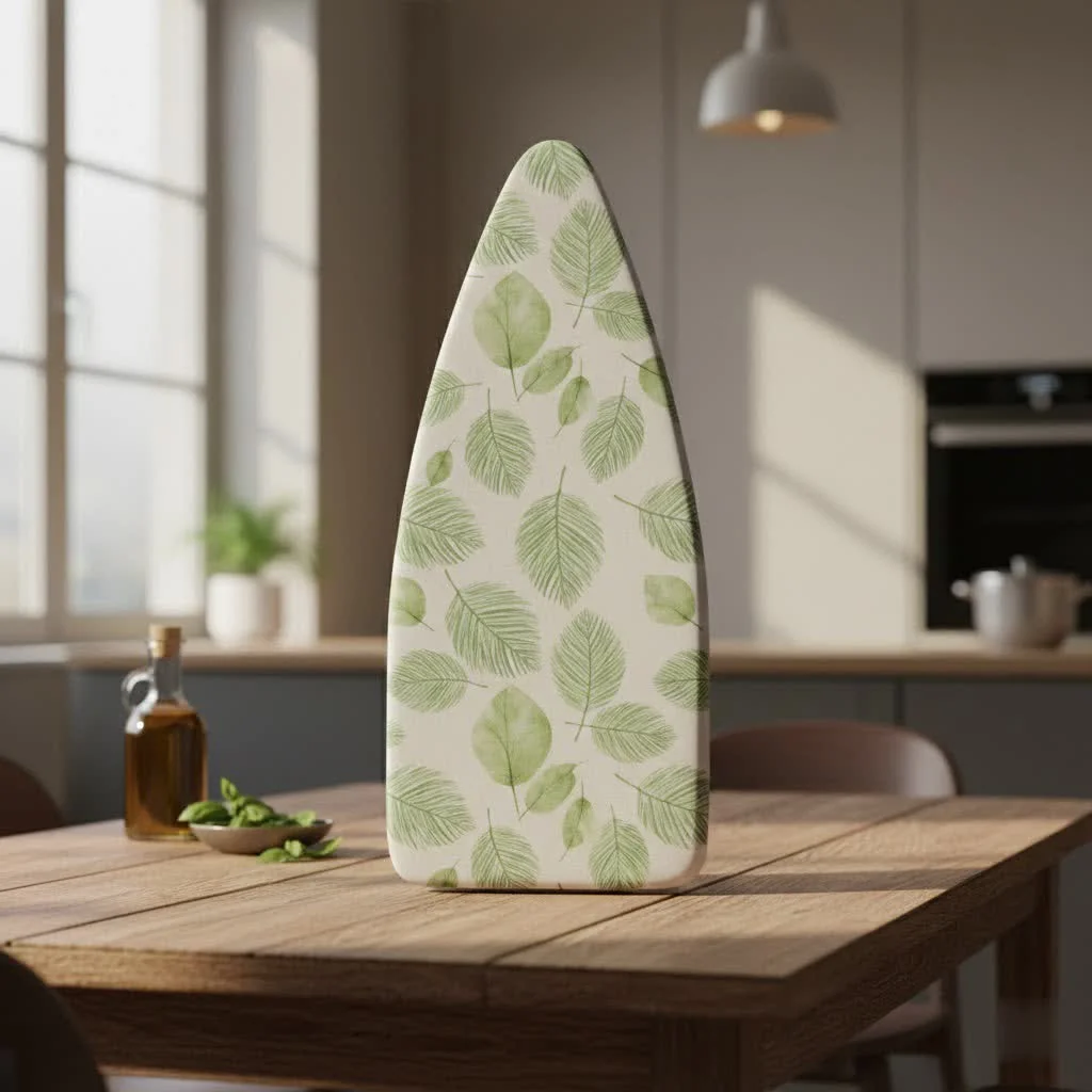 Compact ironing board on a table