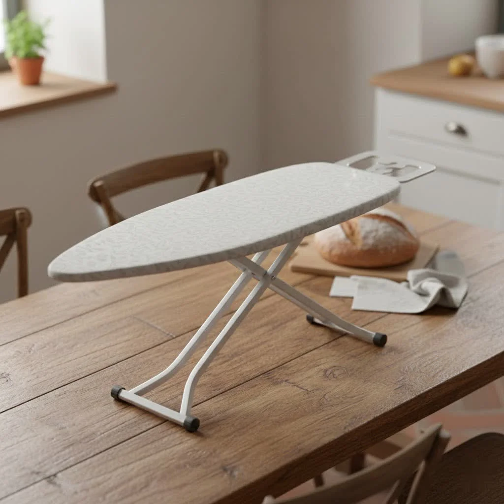 Ironing board with integrated iron rest