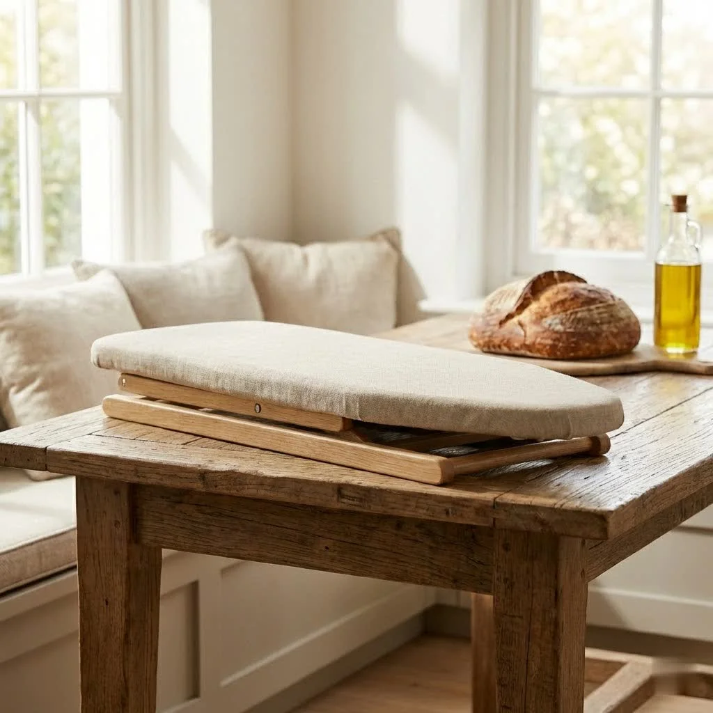 Ironing board with clothes and iron